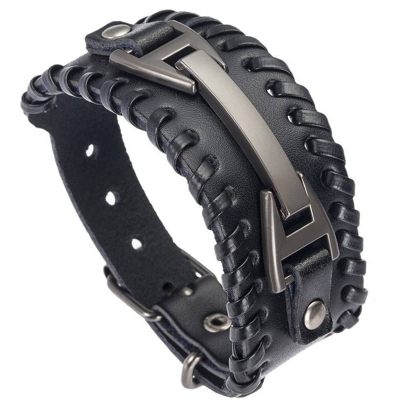 Hamoery Men Leather Bracelet Punk Braided Rope Alloy Bracelet Bangle Wristband - Image 1